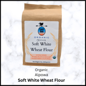 A bag of Early Bird Farm & Mill Organic Alpowa Soft White Wheat Flour